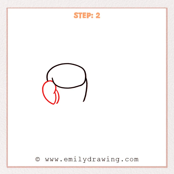how to draw a boxing gloves - Step 2 of an easy boxing gloves drawing adding a small thumb pad oval on the left and a curved inner connecting line.